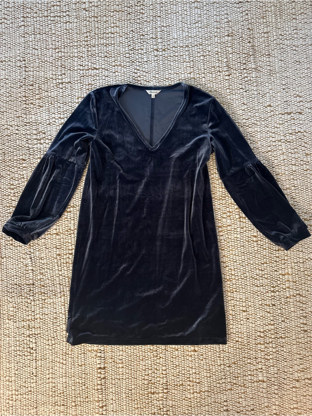 Madewell Blue-Grey Velvet V-Neck Mini Dress
